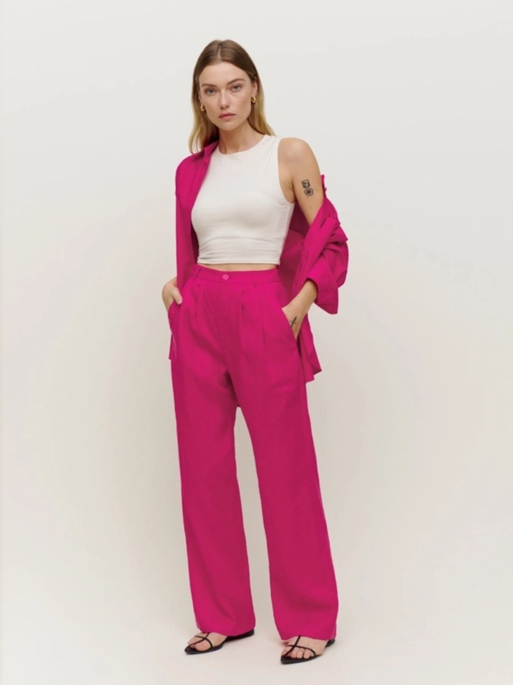 Reformation Vesta Wide-Leg Pants Bright Fuchsia Size 6